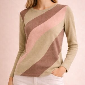 Claudie Pierlot Colorblock Knit Sweater Tan Pink Brown Parisian S